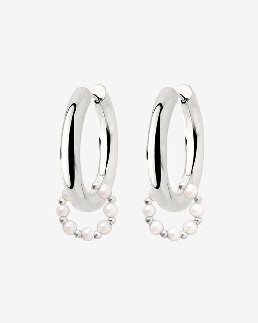 Chunky Pearl 'n' Beads Hoop Set Medium Silver