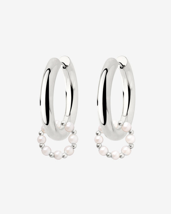 Chunky Pearl 'n' Beads Hoop Set Medium Silver