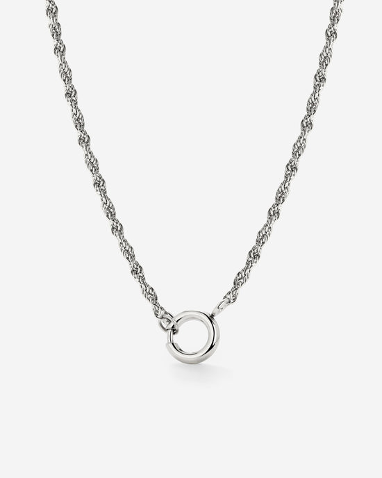 Rope Chain Charm Necklace Silver