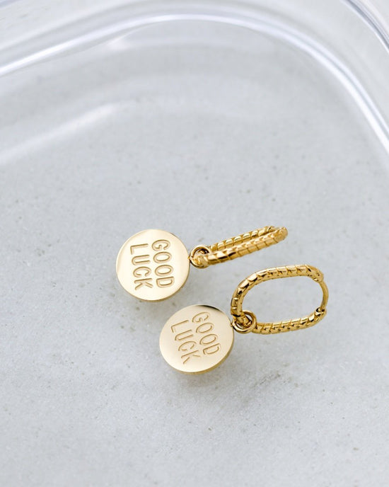 Good Luck Coin Oval Twisted Hoop Set Baby gold