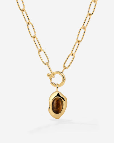 Tiger's Eye Oval Links Necklace Set Gold
