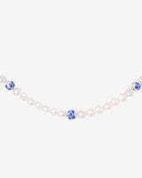 Flower Tile Pearl Necklace Silver