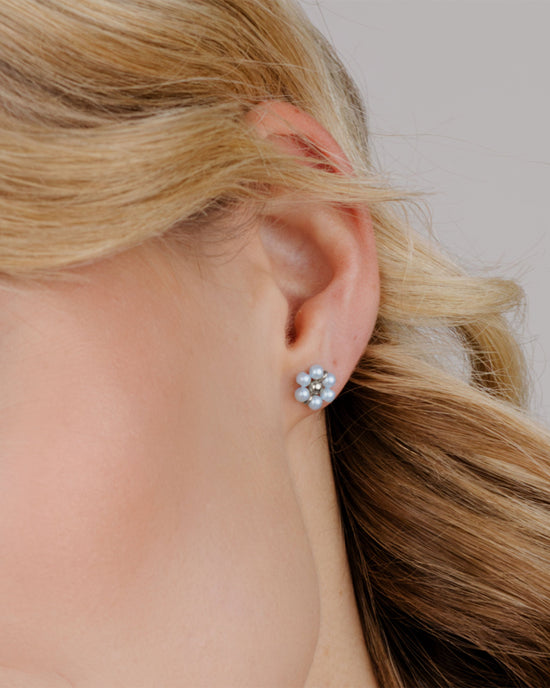 Forever Blue Daisy Studs Silver