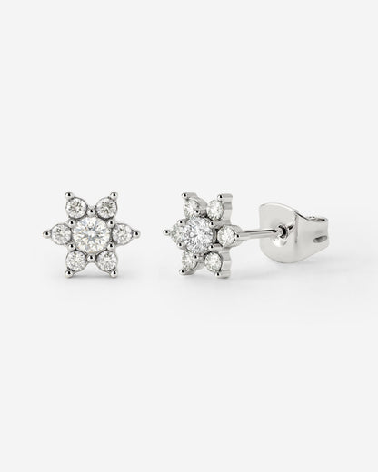 Sparkling White Petal Studs Silver