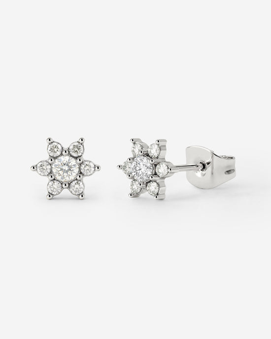 Sparkling White Petal Studs Silver