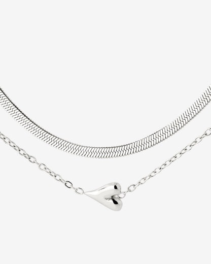 Flowy Heart Necklace Bundle Silver