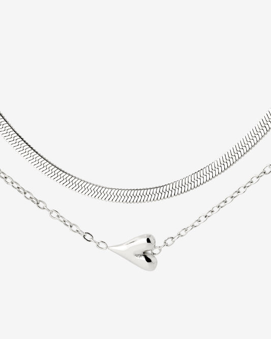 Flowy Heart Necklace Bundle Silver