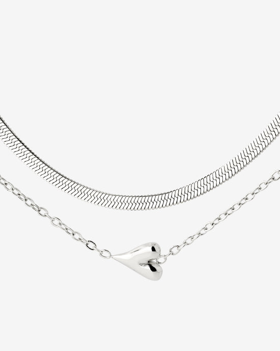 Flowy Heart Necklace Bundle Silver