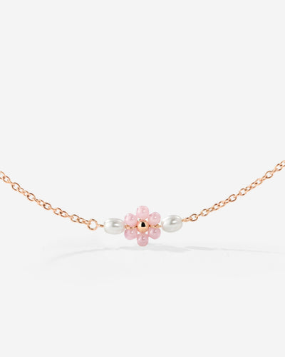 Pretty Pink Daisy Necklace Rose Gold