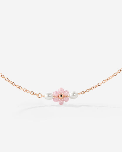 Pretty Pink Daisy Necklace Rose Gold