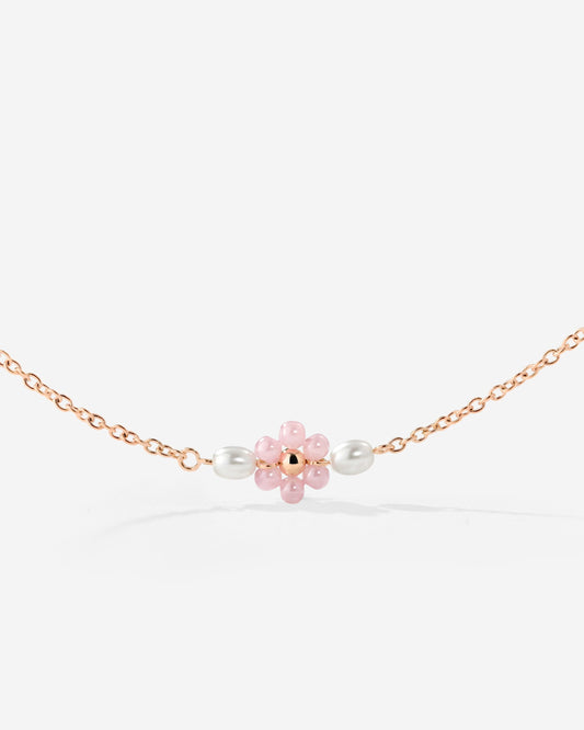 Pretty Pink Daisy Necklace Rose Gold