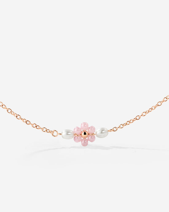 Pretty Pink Daisy Necklace Rose Gold