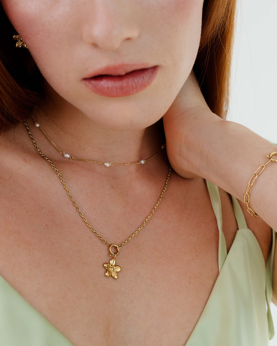 Blossom Rope Chain Necklace Set Gold