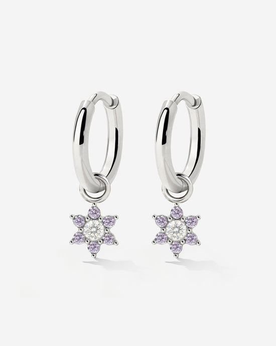 Purple Petal Hoop Set Small Silver