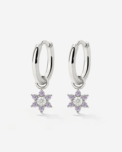 Purple Petal Hoop Set Small Silver