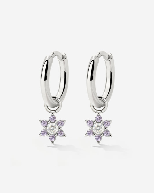 Purple Petal Hoop Set Small Silver