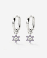 Purple Petal Hoop Set Small Silver