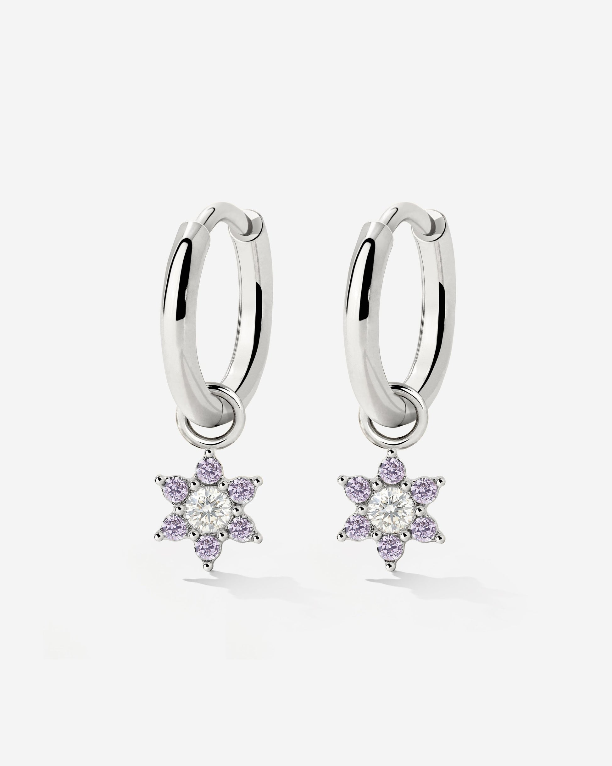 Purple Petal Hoop Set Small Silver