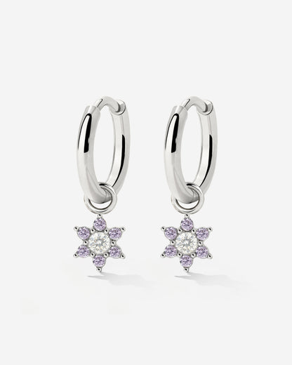 Purple Petal Hoop Set Small Silver