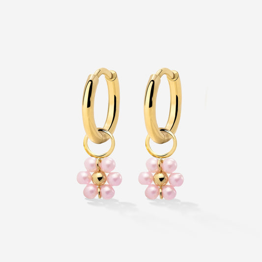 Pretty Pink Daisy Hoop Set Small Gold