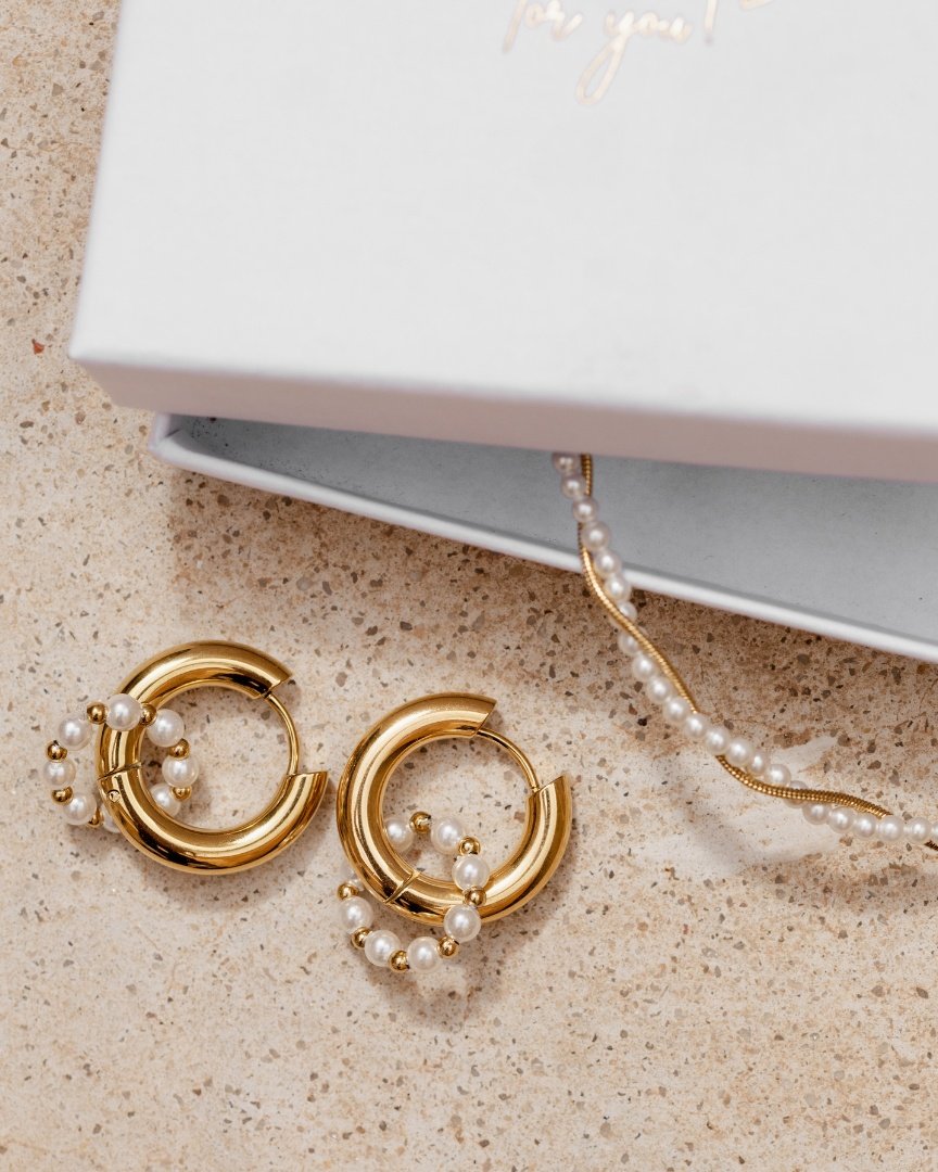 Chunky Pearl 'n' Beads Hoop Set Medium Rose Gold