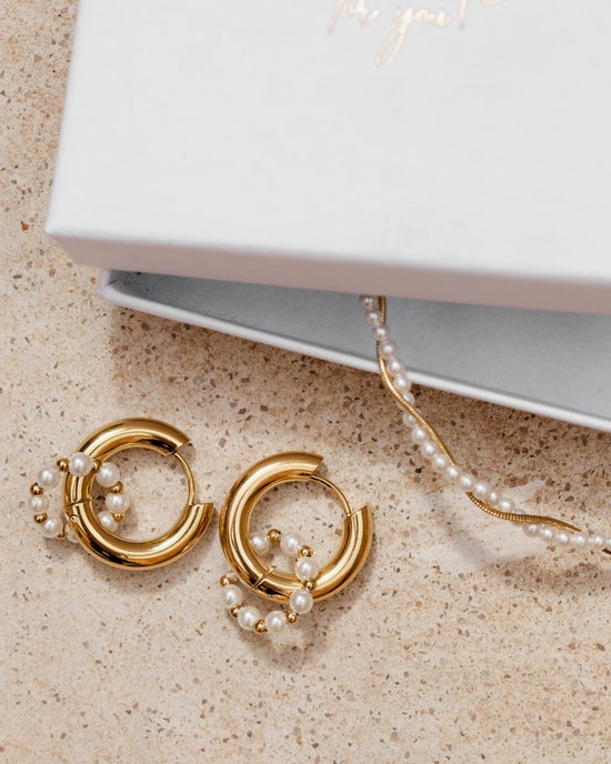Chunky Pearl 'n' Beads Hoop Set Medium Rose Gold