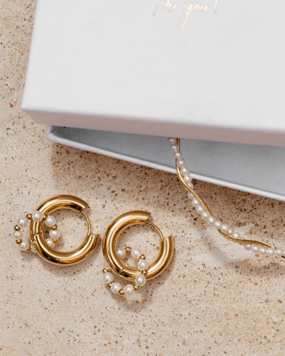 Chunky Pearl 'n' Beads Hoop Set Medium Silver