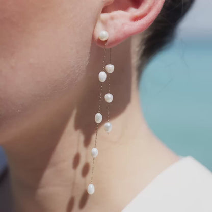 Jules Unique Pearl Fall Studs Gold