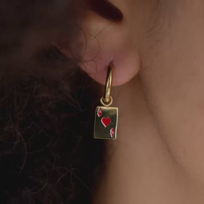 Red Ace Hoop Set Small Rose Gold