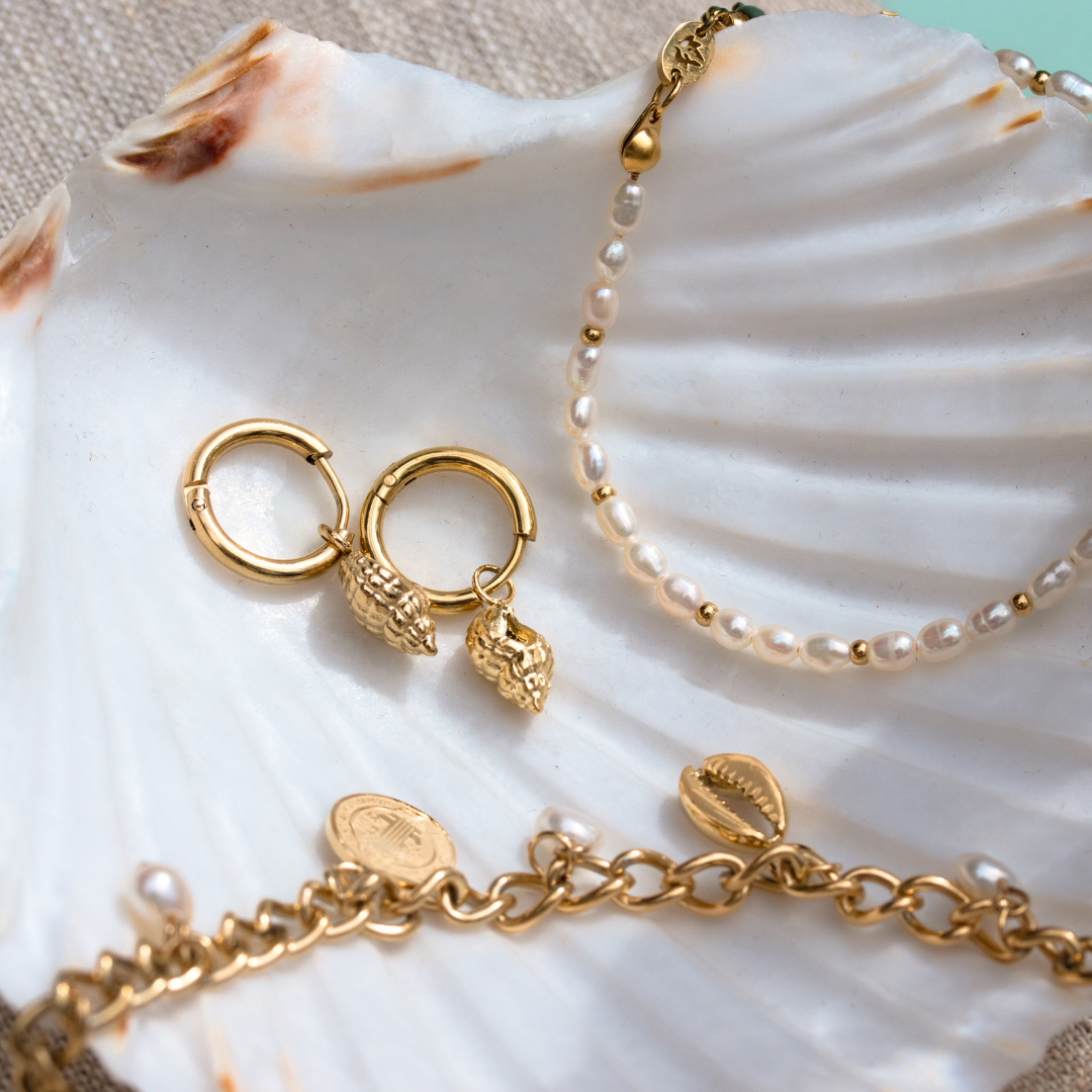 Conch Shell Hoop Set Gold