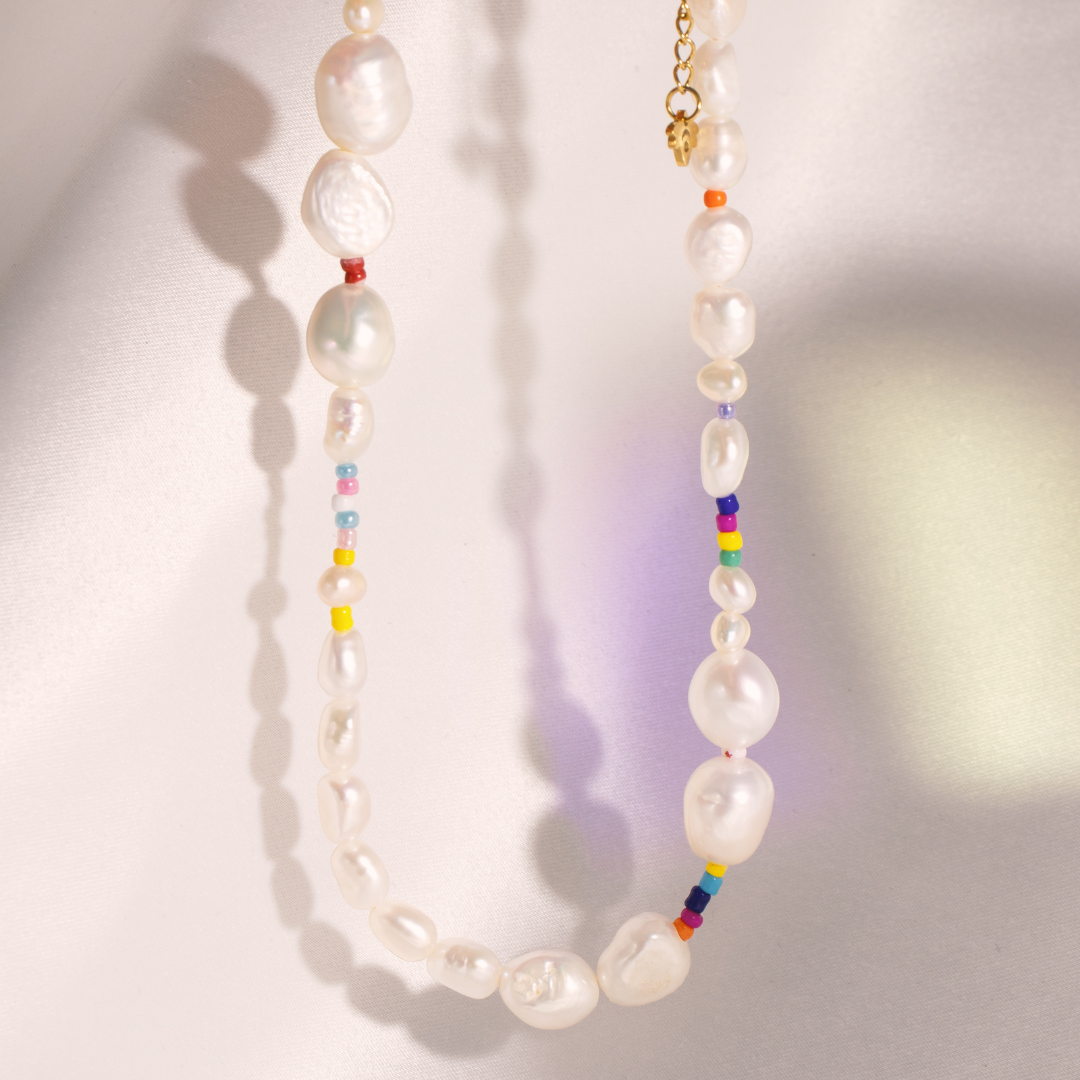 Colorful Pearly Choker Silver