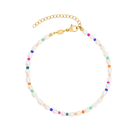 Rainbow Pearl Anklet Gold