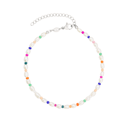 Rainbow Pearl Anklet Silver