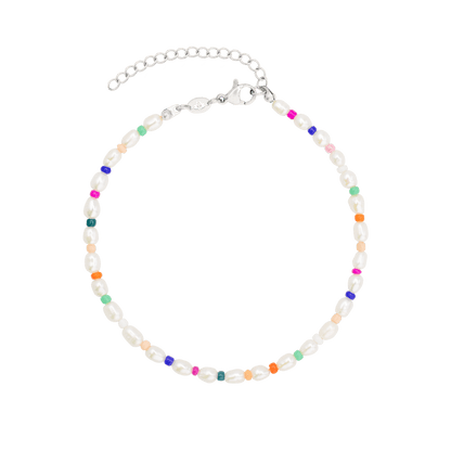 Rainbow Pearl Anklet Silver