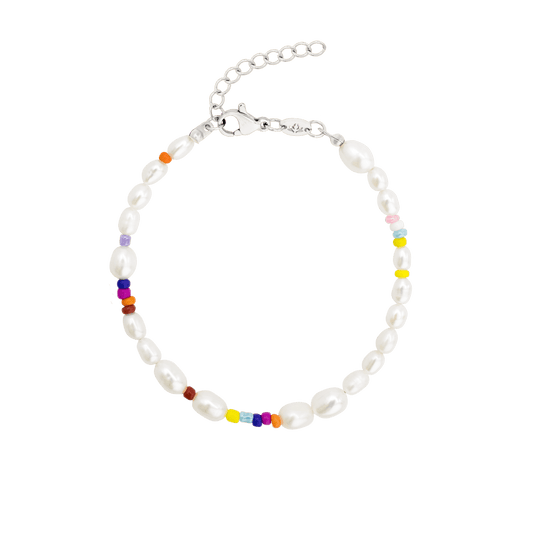 Rainbow Pearl Bracelet Silver