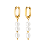 Triple Pearl Hoop Set Gold