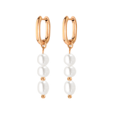 Triple Pearl Hoop Set Rose Gold