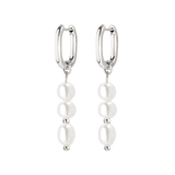 Triple Pearl Hoop Set Silver