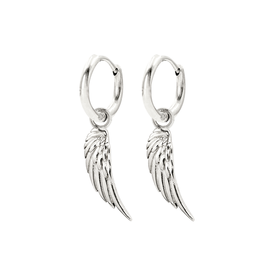 Angel Wing Slim Hoop Set Silver
