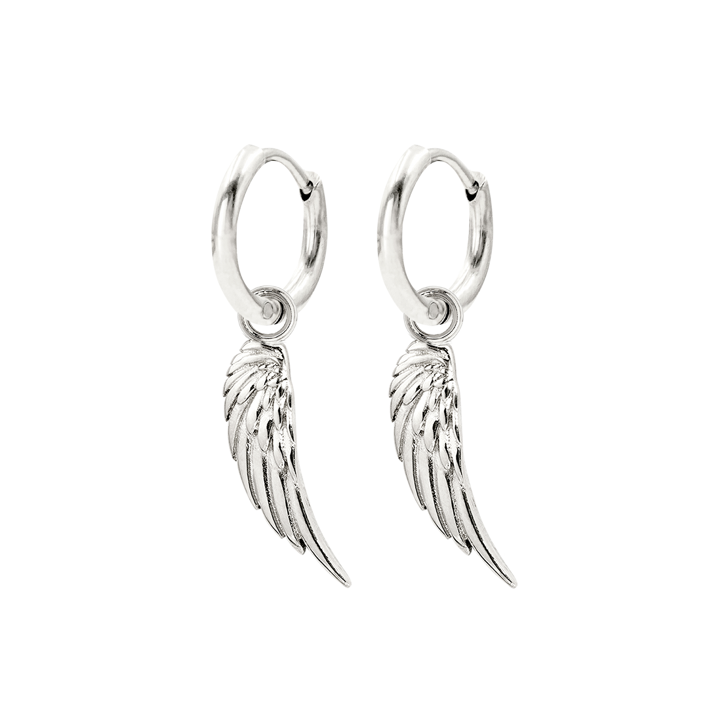 Angel Wing Slim Hoop Set Silver