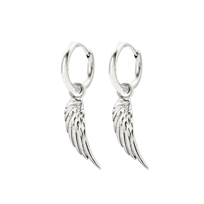 Angel Wing Slim Hoop Set Silver