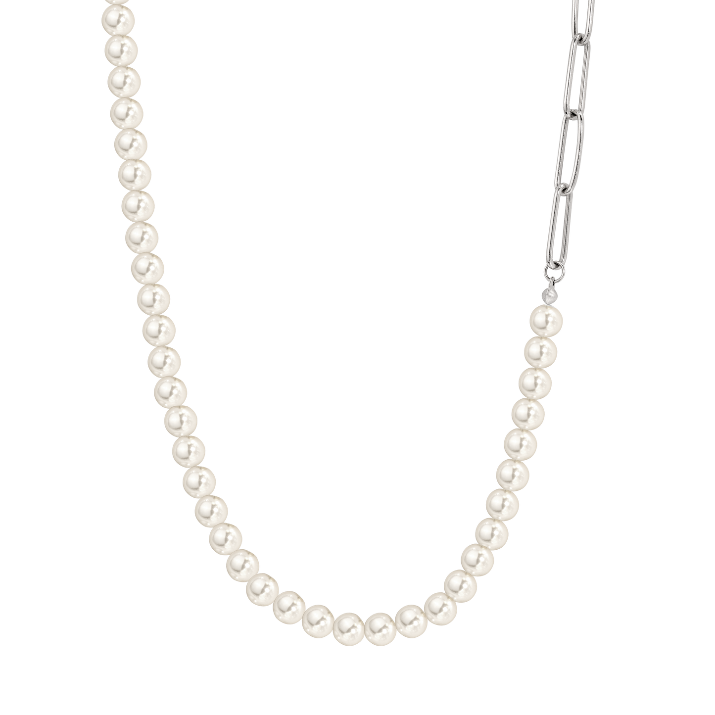 Chain & Pearl Necklace Silver