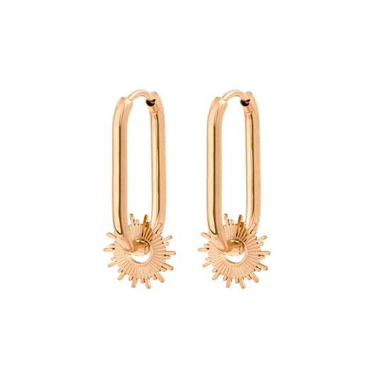 Sun Ray Oval Hoops Small Rose Gold