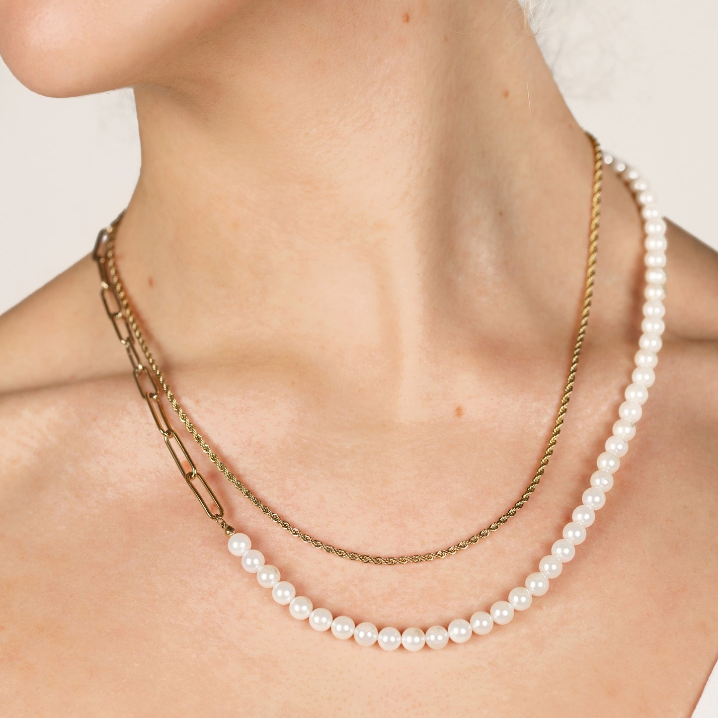 Chain & Pearl Necklace Silver