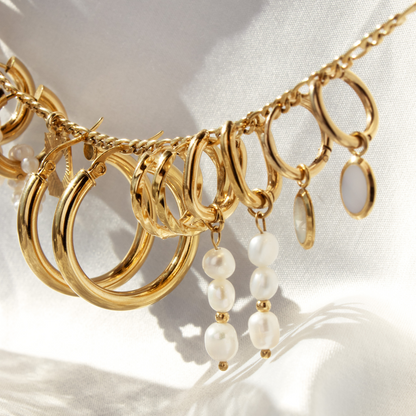 Triple Pearl Hoop Set Gold