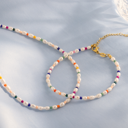 Rainbow Pearl Anklet Silver