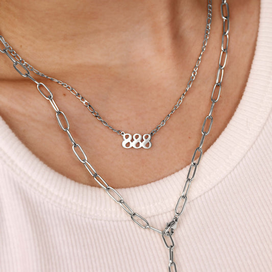 Angel Number 888 Necklace Silver